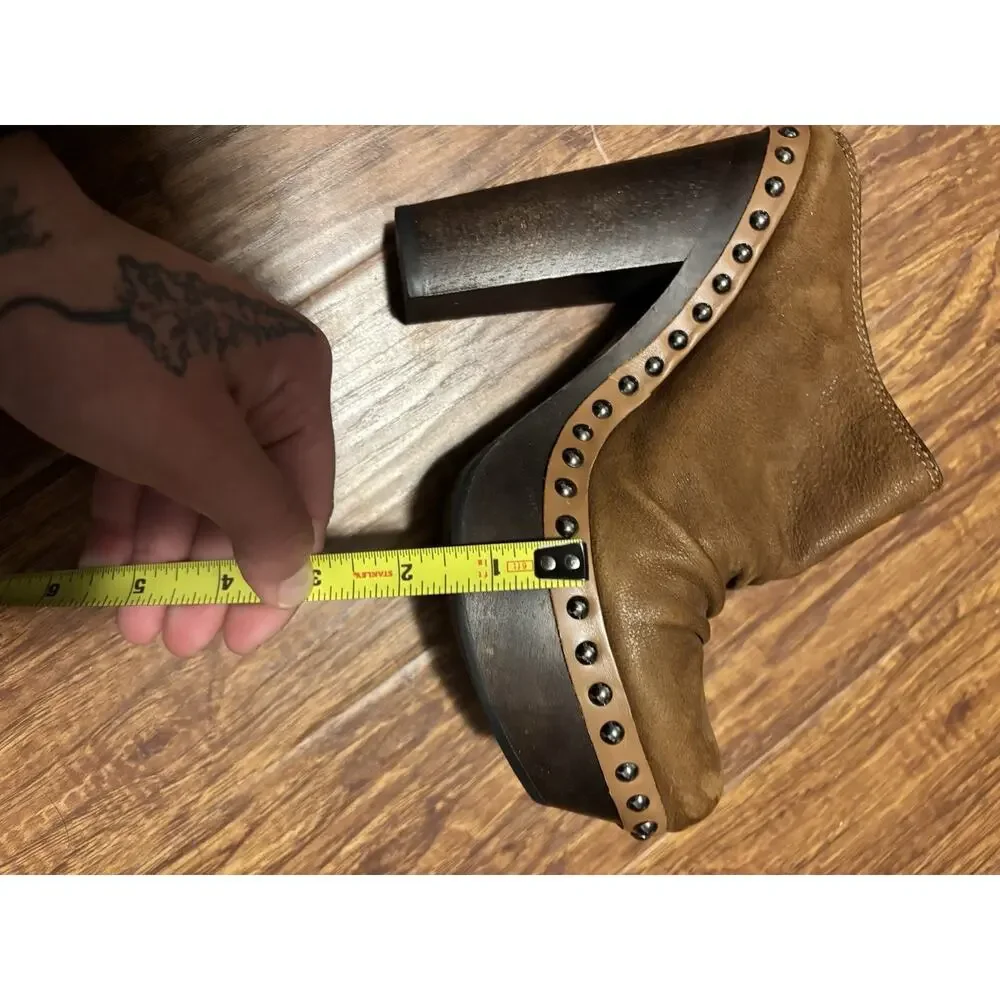 Miu Miu Brown Leather Cottage Studded Heeled Mules EU Size 37 / US 7
